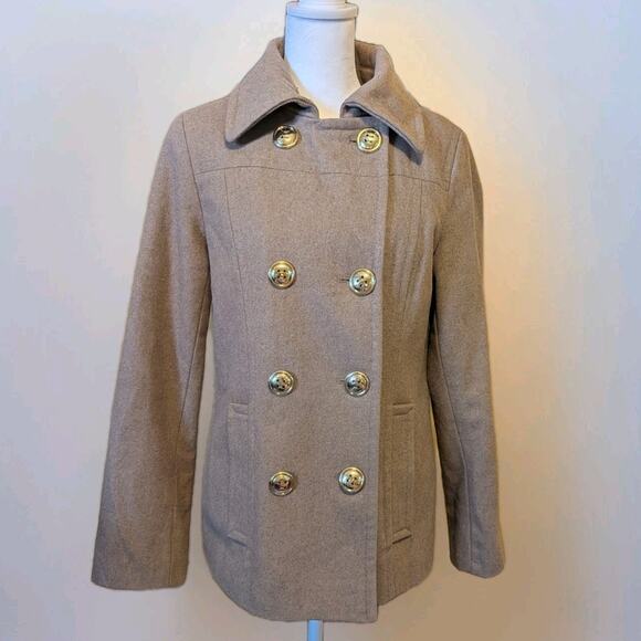 Calvin Klein Classic Style Wool Pea Coat Double Row Gold Tone Buttons Women Sz 4 - Picture 15 of 15